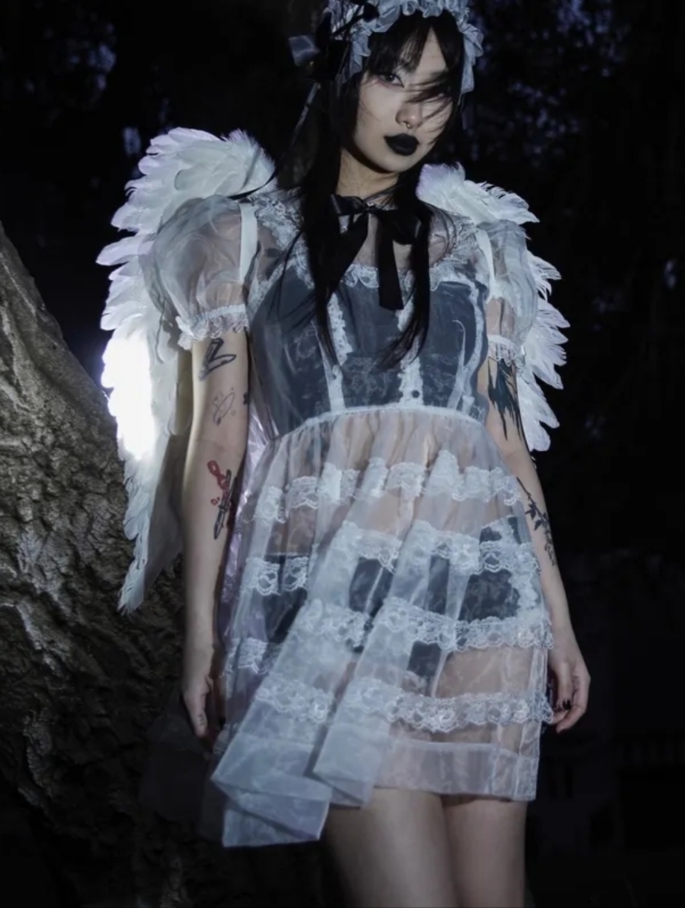 Dolls Kill Widow Goth Sheer White Lace Lolita Elegant Frills Babydoll Dress XS S - Picture 12 of 12